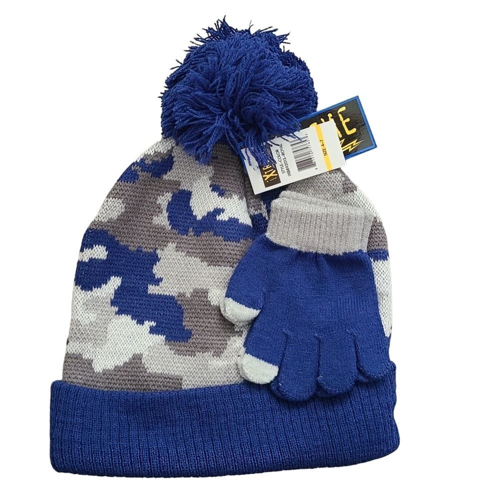 Xtreme Kids Cold Weather Royal Camo Hat and Gloves Set 4 - 7
